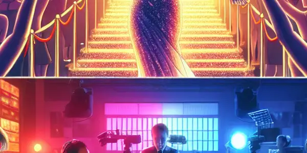 A triptych illustrating pride: a celebrated actress on stage, a tense director in a studio, and a focused editor at work.